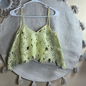 Yellow Lacey floral crop top tank